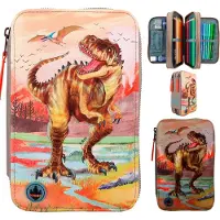 Dino World Khaki-braunes Stifteetui Mit Drei Fächern (412381)