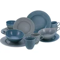 Creatable , 23873, Stripes Stein/Blau, Kombiservice 16-tlg, Porzellan