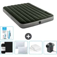 Intex Airbed - Doppelbett - 137 x 191 x 25 cm - Grün - Spannbettuch - Küssen - Pumpe - Reperaturset en Kissenschutz
