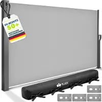 Tillvex Seitenmarkise 200x300 cm Grau ausziehbar & Blickdicht | Sichtschutz für Balkon, Garten & Terrasse | Seitenrollo mit Wandhalterung | Sonnenschutz aus rostfreiem Stahl | Markise Windschutz