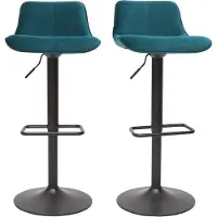 Miliboo - Barhocker höhenverstellbar und um 360° drehbar aus petrolblauem Stoff mit Samteffekt und schwarzem Metall (2er-Set) BOOST