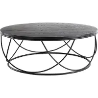 Miliboo - Couchtisch Holz und Metall Schwarz rund 80 cm LACE