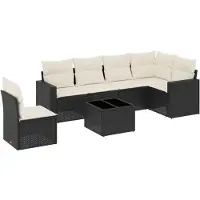 vidaXL 7-tlg. Garten-Sofagarnitur mit Kissen Schwarz Poly Rattan