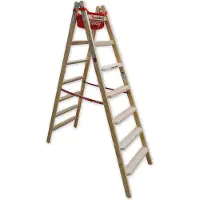 Euroline Holz Stufenstehleiter mit Comfort-Stufen mit Werkzeugablage 2x7 Stufen