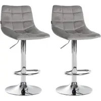 DELUKE Barhocker 2er Set DUBAI - Grau, Samt, Chrom | Barhocker mit Lehne Barstuhl Tresenhocker Tresenstuhl Kneipenhocker Kneipenstuhl