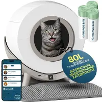 Revo-loo One - Automatische Selbstreinigende Katzentoilette mit App-Steuerung - Inklusive Streumatte und Katzenhalsbändern - 80L XXL