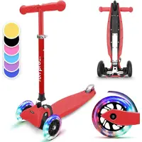Fun pro ONE Deluxe Kinder Roller – 3 Räder, 3-6 Jahre, Klappbar & Höhenverstellbar, LED-Räder, Schwerkraftlenkung, bis 50 kg, Scooter Kinder, Roller Kinder, Rot