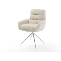 DELIFE Esszimmerstuhl Abelia-Flex mit Armlehnen Cord Beige Kreuzgestell konisch Edelstahl