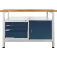 Proregal Werkbank Rhino mit Ablagefläche + 3 Schubladen + 1 Tür | HxBxT 84x120x60cm | Traglast 300kg | Lichtgrau/Anthrazitgrau