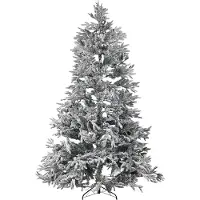 Beliani Weihnachtsbaum 240 cm Weiß / Grün Schneebedeckt mit Kunstschnee und Ständer Weihnachtszeit Weihnachten Wohnzimmer Modern