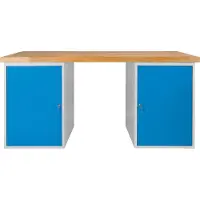 Proregal Werkbank Rhino Plus mit 2 Stahlblechkästen | HxBxT 84x150x70cm | Traglast 500kg | Lichtgrau/Lichtblau