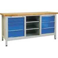 Proregal Werkbank Giant Rhino mit 7 Schubladen + Regalfach | HxBxT 84x170x60cm | Traglast 500kg | Lichtgrau/Lichtblau