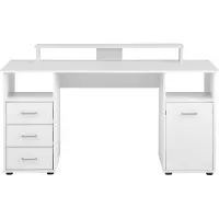 MÖBELPARTNER Schreibtisch Fox | Large | HxBxT 86x150x70cm | 3 Schubladen, 2 offene Fächer, 1 Fach mit Flügeltür & Monitorständer | Weiß