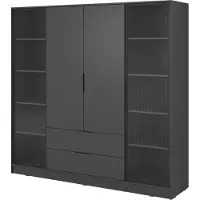 Bettso Moderner verglaster LYKE Kleiderschrank für das Wohnzimmer Graphit