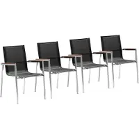 Zelsius 4x Edelstahl Gartenstuhl mit Teak Holz Armlehne, 55 x 56 x 88 cm, Schwarz