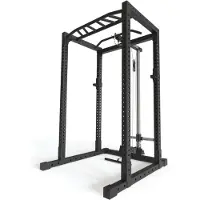 ATLETICA R7-Base Plate Power Rack | Power Rack mit Latzug-/Ruderstation, Multi-Grip Pull-Up Bar & J-Hooks | 128 kg Eigengewicht | 200 cm Höhe