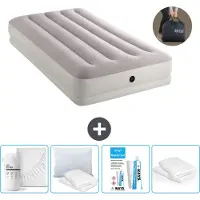Intex Luftbett - 1 Person - 99 x 191 x 30 cm - Grau - Inklusive Pumpe - Spannbettuch - Küssen - Reperaturset en Kissenschutz