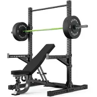 ATLETICA R7 Squat Rack | Storm Set | 187 cm Höhe | Schrägbank, Hantelstange, 70 kg Bumper Plates, Pull-Up Bar, Spotter Arms, J-Hooks inkl.