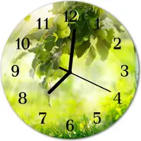 Tulup Glasuhr Wanduhr Küchenuhr Echt-Glas 30fi cm Apfelbaum grün