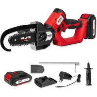 Walter Akku-Kettensäge & Stichsäge 2-in-1 20V Li-Ion Bürstenloser Motor, schwenkbarer Kopf, 120 mm Schnittleistung Rückschlagschutz & Soft-Grip Für Holz Äste Baumzuschnitt | Akku & Schnellladegerät