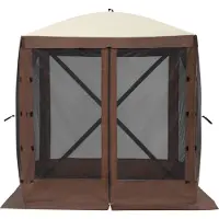SucceBuy Pop-Up-Pavillon-Zelt, 4-seitiger Sonnenschutz mit abnehmbaren Sichtschutzwänden und Netzfenstern, 6 x 6 Fuß großes, schnell montierbares Sichtschutzzelt mit Moskitonetz, braun