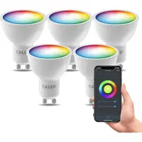 Calex Smart LED Spot, GU10, PAR16, RGB-Farben & kalt- bis warmweiß Licht, dimmbar, WLAN App- & Sprachsteuerung, 5er Pack