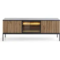 Bettso RTV Kommode Sideboard TV Schubladenkommode Highboard Beistelltisch mit 3 Türen für Wohenzimmer 154x39x56cm SENTINO 154 Schwarz Eiche Wotan