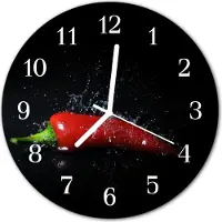 Tulup Glasuhr Wanduhr Küchenuhr Echt-Glas 30fi cm Chilischoten schwarz