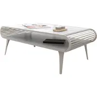 Mirjan 24 Couchtisch Aristo, Wohnzimmer Kaffeetisch, Basis aus Stahl (Farbe: Cashmere / Bianco Marmor)