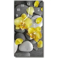 Tulup Glasuhr Wanduhr Küchenuhr Echt-Glas 30x60 Blume Stein Mehrfarbig