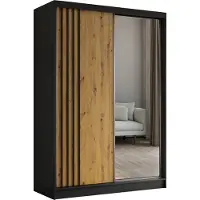 Masseno Schiebetürenschrank NELVIA 150 cm Kleiderschrank Schlafzimmer Schrank 2-türig mit Spiegel und Lamellen Schwarz