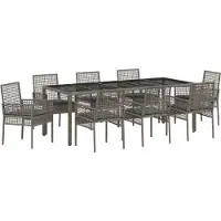 vidaXL Langlebige 9-teiliges Garten-Diningset mit Kissen Grau Poly Rattan - Gartenstühle Möbel830751