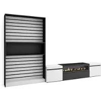 Skraut Home Wohnwand Wohnzimmer, 310x35x186cm, Für TV-Geräte bis zu 80", Elektrokamin, Weiß und Schwarz