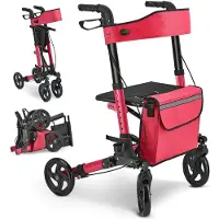 Juskys Rollator Vital faltbar, leicht, höhenverstellbar - Sitz, Tasche - Rot