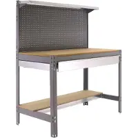 Proregal Werkbank BUFFALO mit Werkzeugwand, Schubfach und Ablage | HxBxT 84x120x61cm | Traglast 600kg | Grau