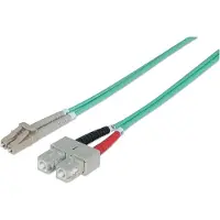 Intellinet Glasfaser LWL-Anschlusskabel, Duplex, Multimode, LC/SC, 50/125 µm, OM3, 3 m, Aqua, 3 m, OM3, LC, SC