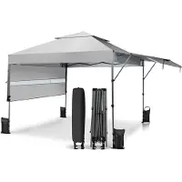 Goplus 300 x 300cm Pop-Up Überdachungszelt, 3-stufig höhenverstellbar, mit Rollen, Verlängerte Vordach & Aufbewahrungstasche, Wasserdichter Faltpavillon
