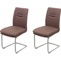 Chefgastro 2er-Set Esszimmerstuhl | HxBxT 92x47x57cm | Sitzhöhe 49cm | Stoff/Textil Edelstahl gebürstet | Braun | Küchenstuhl Freischwinger Stuhl