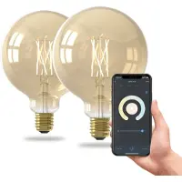 Calex Smart LED Lampe, E27, G125, Gold Filament, warmweißes Licht, dimmbar, WLAN App- & Sprachsteuerung, 2er Pack
