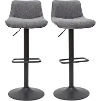 Miliboo - Barhocker höhenverstellbar und um 360° drehbar aus Stoff mit strukturiertem Samteffekt in Grau und Metall (2er-Set) BOOST