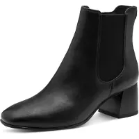 Tamaris Chelseaboots , Damen, Gr. 37, Synthetik Textil, schwarz, Lederimitat, unifarben, Basic, Schuhe Chelseaboots, Blockabsatz, Businessschuh, Stiefelette in veganer Verarbeitung