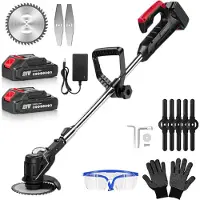 Bedee Akku-Rasentrimmer 21V mit 2 Batterie, Freischneider, Motorsense, mit Akku und Ladegerät, Teleskop-Stiel & Zusatzhandgriff