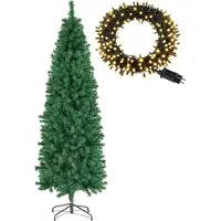 TecTake Set Weihnachtsbaum mit Lichterkette verschiedene Größen, künstlich in Grün, mit dichten Nadeln pulverbeschichteter Metallständer mit Kunststoffkappen