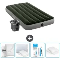 Intex Luftbett - 1 Person - 99 x 191 x 25 cm - Grün - Inklusive Pumpe - Spannbettuch - Küssen - Reperaturset en Kissenschutz