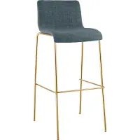 DELUKE Barhocker TENAR - Stoff Blau 43x48x100 cm Gold | Barstuhl Mit Lehne Tresenhocker Tresenstuhl Kneipenhocker Kneipenstuhl