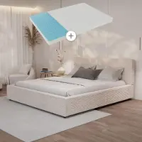 Juskys Polsterbett Salerno mit Matratze 180 x 200 cm, Cord Design & modern - Beige