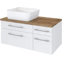 Held Möbel Waschtisch Davos 90 cm (links) mit Davos 4 cm Auszügen weiß/matt weiß