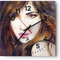 ARTTOR Wanduhr - Quadrat - Glasuhr - Frau Gesicht Lippen - 40x40cm - Schleichendes Uhrwerk - Lautlos - zum Aufhängen bereit - Dekoration Modern - Wanddekoration aus Glas - C4AC40x40-3986