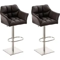 DELUKE 2er Set Barhocker SIHAR - Kunstleder Braun 64x45x88 cm Silber | Barstuhl Höhenverstellbar Mit Lehne Drehbar Tresenhocker Tresenstuhl Kneipenhocker