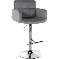 DELUKE Barhocker SUTUN - Samt Dunkelgrau 60x56x93 cm Silber | Barstuhl Mit Lehne Drehbar Tresenhocker Tresenstuhl Kneipenhocker Kneipenstuhl